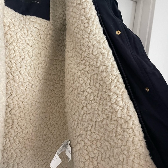 Zara navy drawstring coat with shearling lined removal vest - Picture 8 of 14